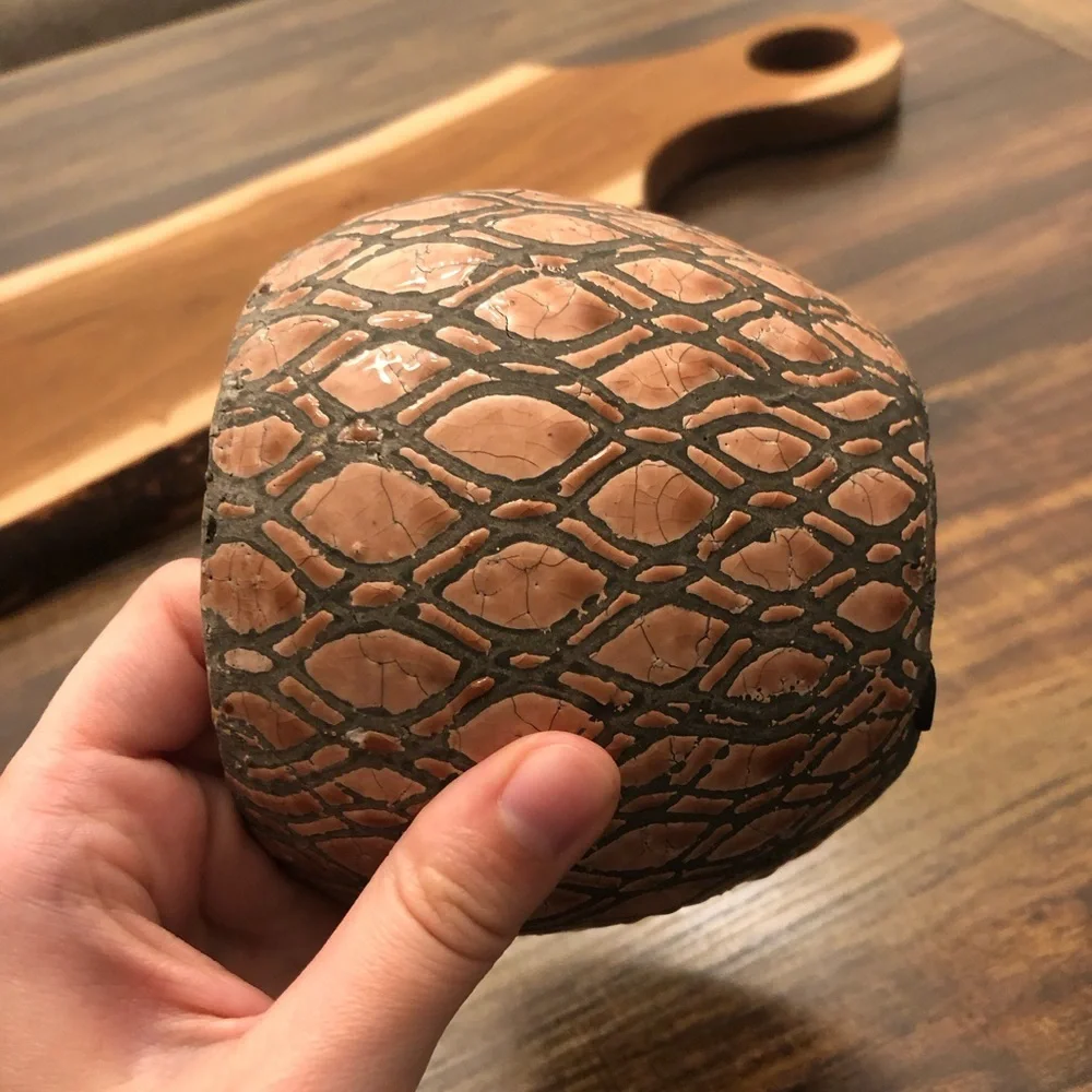 Textured Pink and Gray Lava Crackled Ceramic Planter